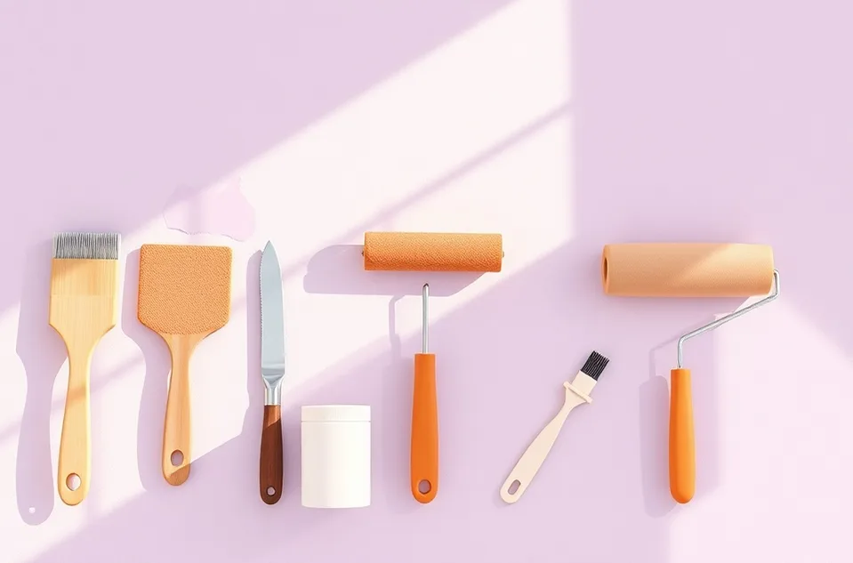 Outils de peinture disposés dans l'ordre des étapes du chantier